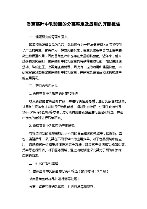 香蕉茎叶中乳酸菌的分离鉴定及应用的开题报告