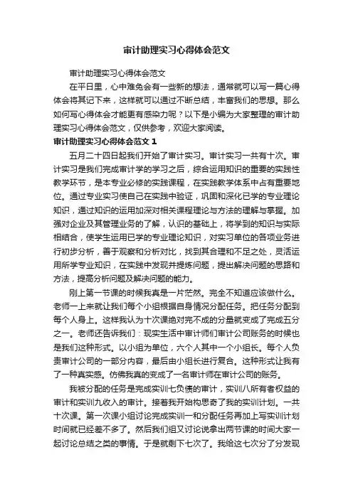审计助理实习心得体会范文