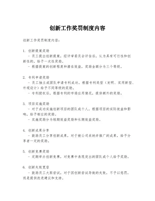 创新工作奖罚制度内容