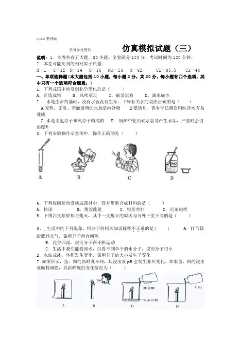 2012年中考化学仿真模拟试卷