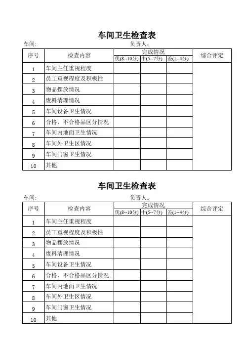 车间卫生检查表