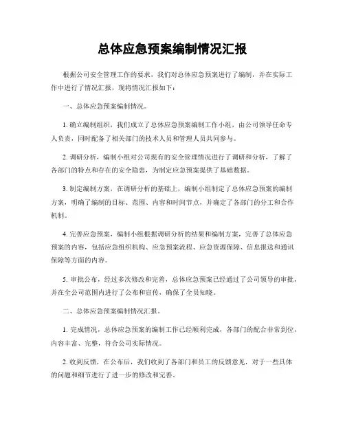 总体应急预案编制情况汇报