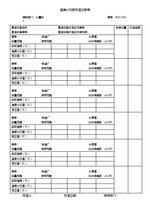 (完整版)温度计内部校准记录
