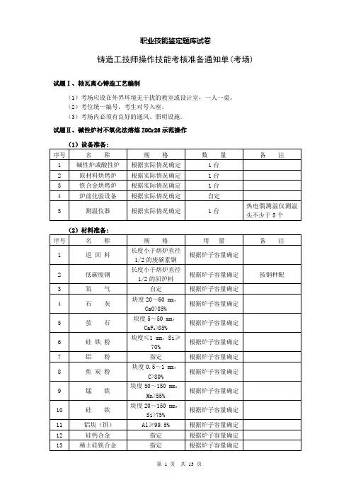 23技师铸造工职业技能鉴定题库试卷