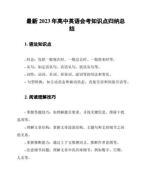 最新2023年高中英语会考知识点归纳总结