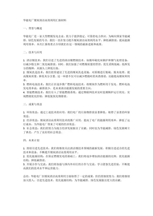 华能电厂煤炭清洁高效利用汇报材料