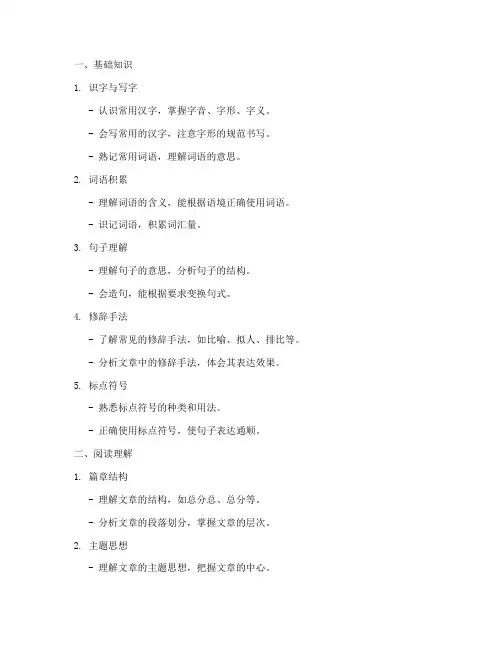 小学语文试卷必备知识点归纳