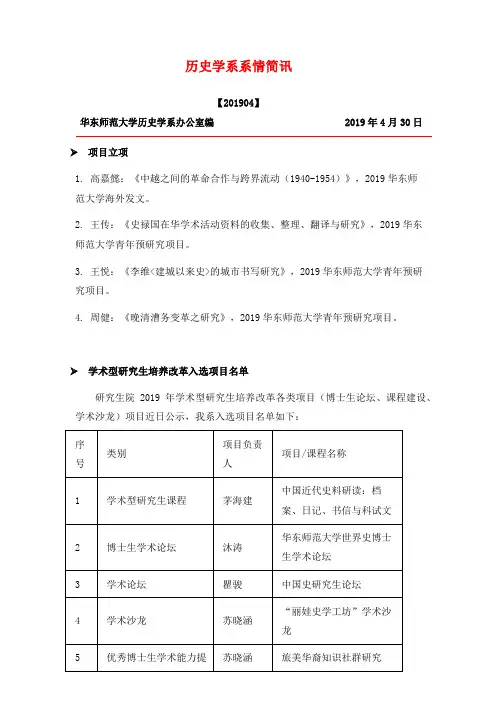 历史学系系情简讯