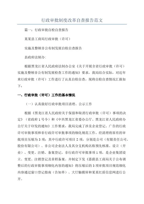 行政审批制度改革自查报告范文