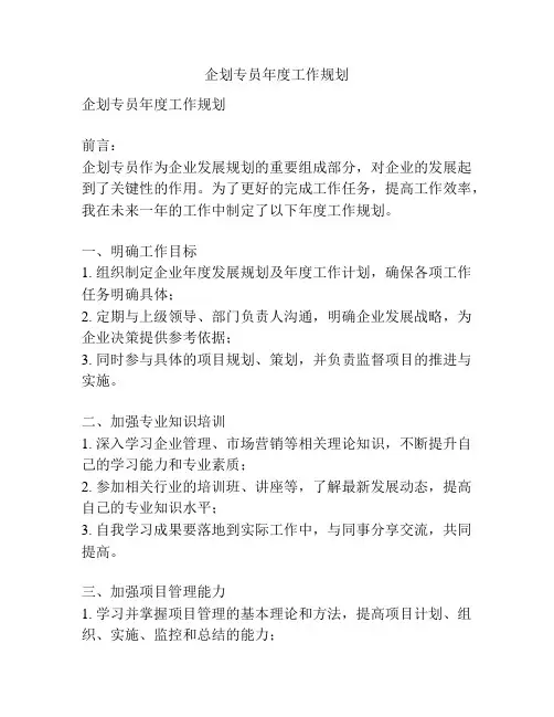 企划专员年度工作规划