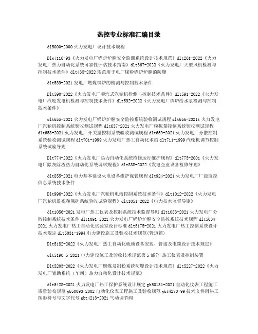 热控专业标准汇编目录