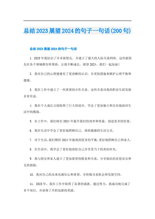 总结2023展望2024的句子一句话(200句)