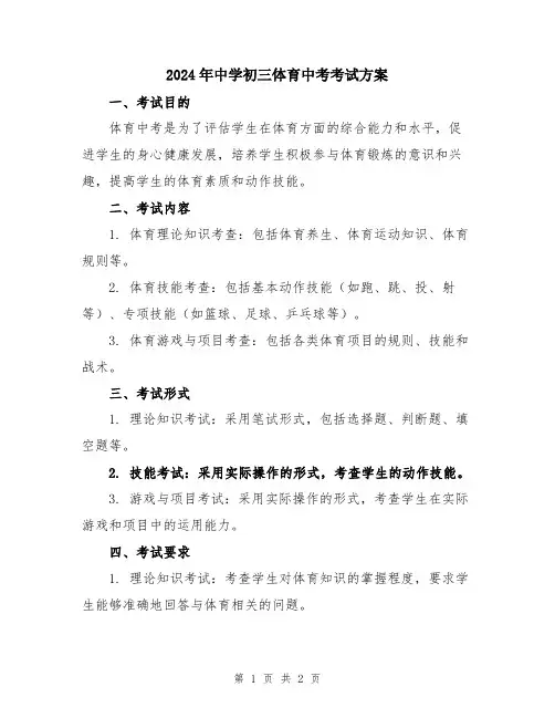 2024年中学初三体育中考考试方案