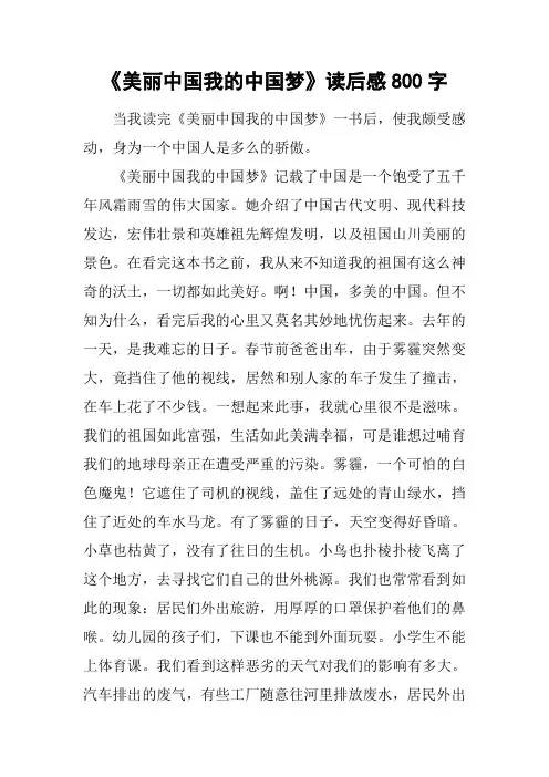 《美丽中国我的中国梦》读后感800字