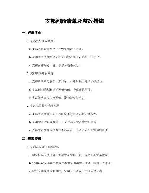 支部问题清单及整改措施