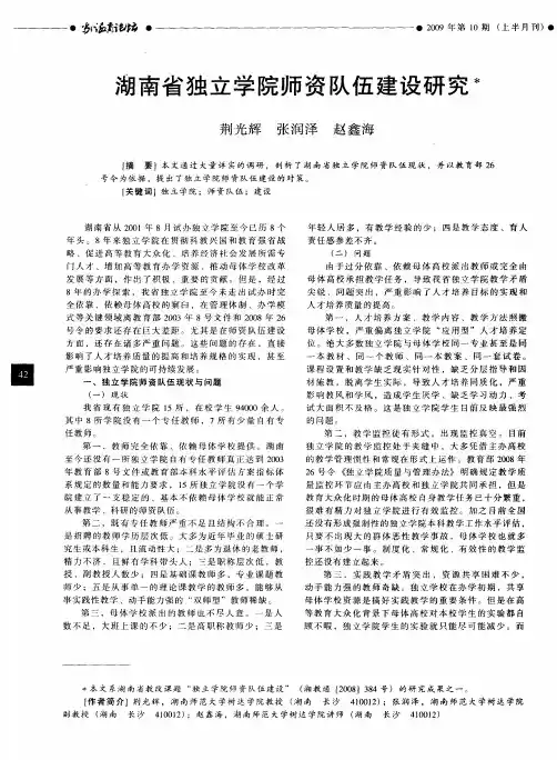 湖南省独立学院师资队伍建设研究