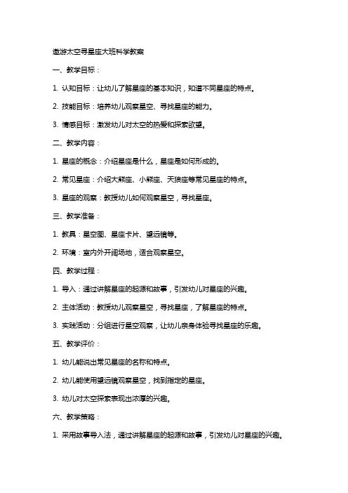 遨游太空寻星座大班科学教案