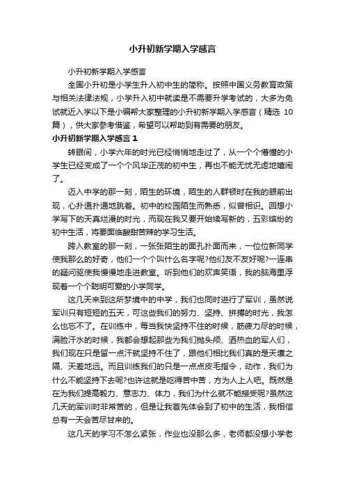 小升初新学期入学感言（精选10篇）