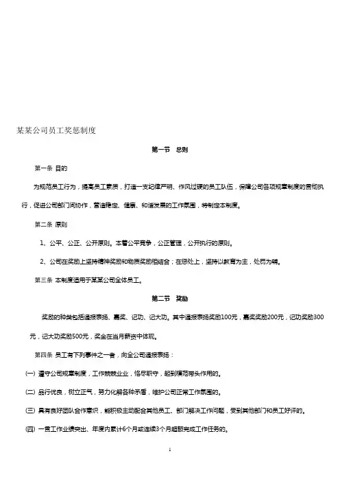 某某公司员工奖惩制度