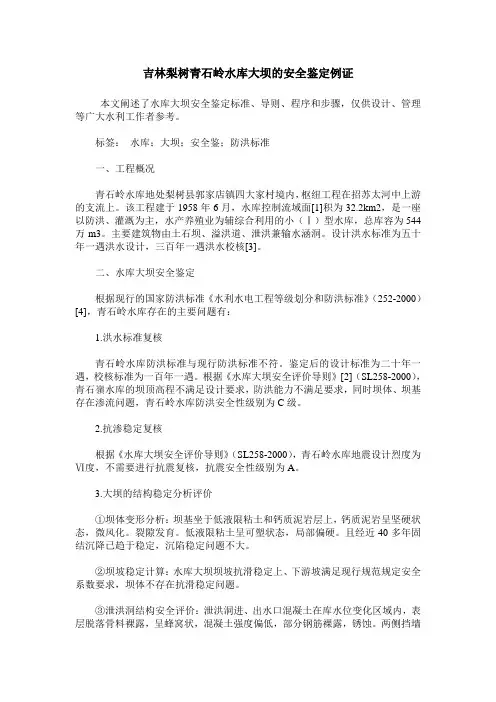 吉林梨树青石岭水库大坝的安全鉴定例证