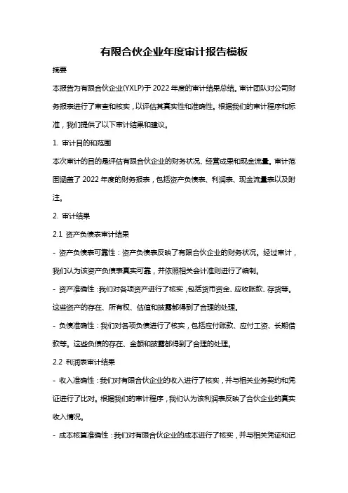 有限合伙企业年度审计报告模板