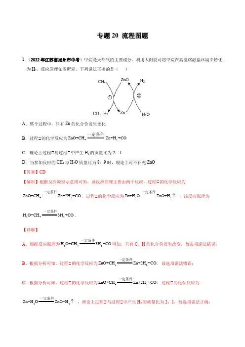 专题20 流程图题-2022年中考化学真题分项汇编(全国通用)(第01期)(解析版)