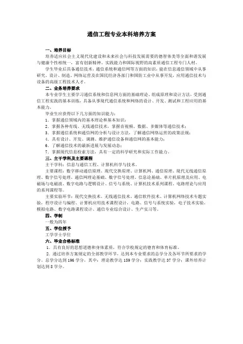 吉林大学通信工程学院版培养方案最新版