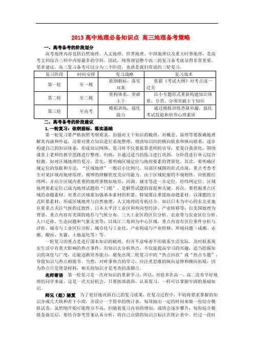 2013高中地理必备知识点 高三地理备考策略