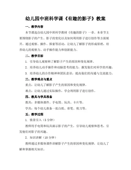 幼儿园中班科学课《有趣的影子》教案
