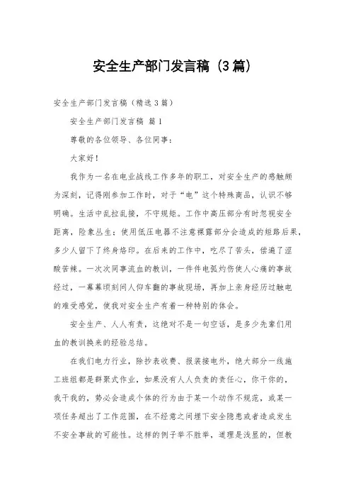安全生产部门发言稿(3篇)