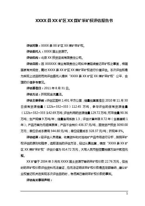 某煤矿采矿权评估报告书