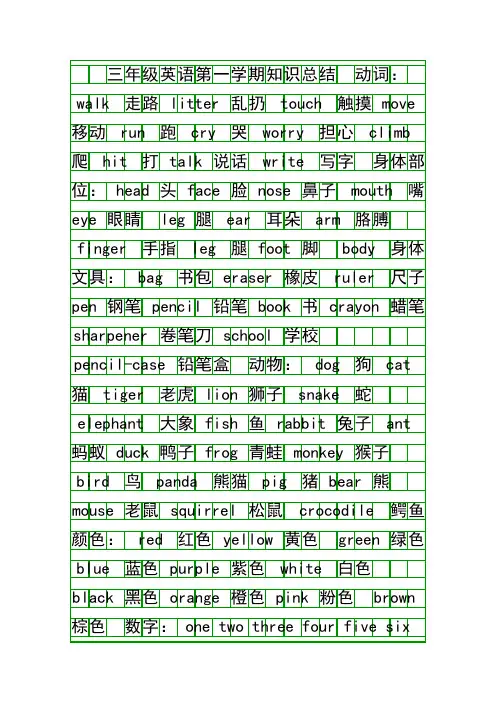 三年级英语上册知识总结北师大版