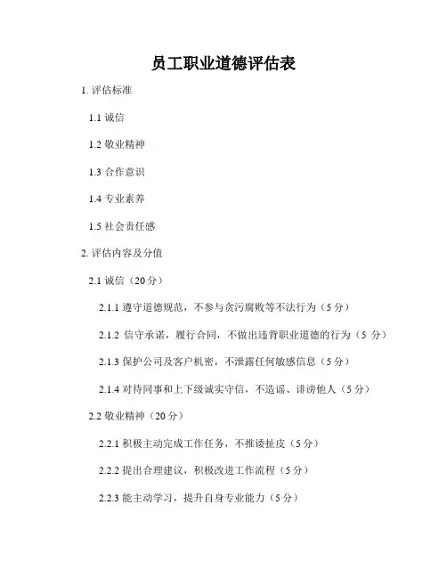 员工职业道德评估表