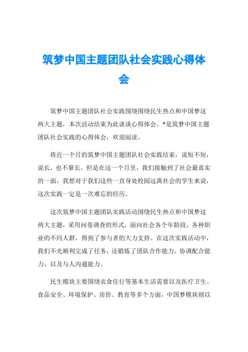 筑梦中国主题团队社会实践心得体会