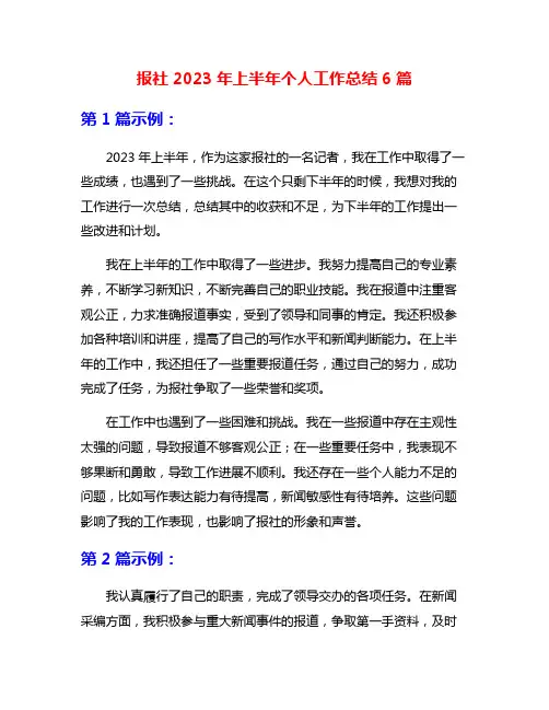 报社2023年上半年个人工作总结6篇