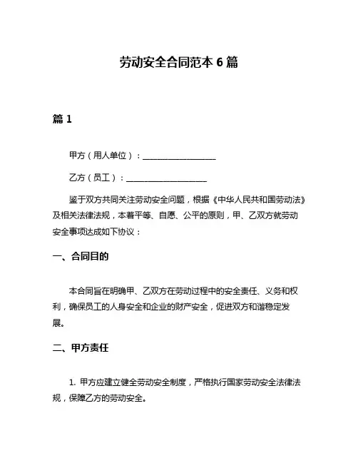 劳动安全合同范本6篇