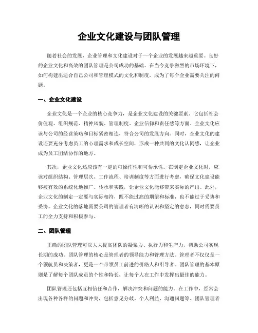 企业文化建设与团队管理