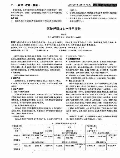 医院呼吸机安全使用质控