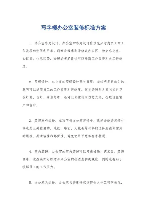 写字楼办公室装修标准方案