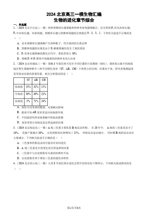 2024北京高三一模生物汇编：生物的进化章节综合