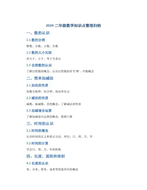 2024二年级数学知识点整理归纳