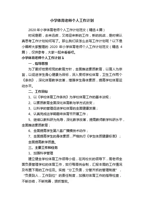 2020年小学体育老师个人工作计划范文（精选4篇）