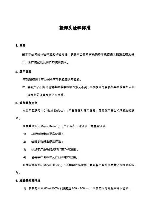 摄像头检验标准