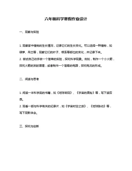 六年级科学寒假作业设计
