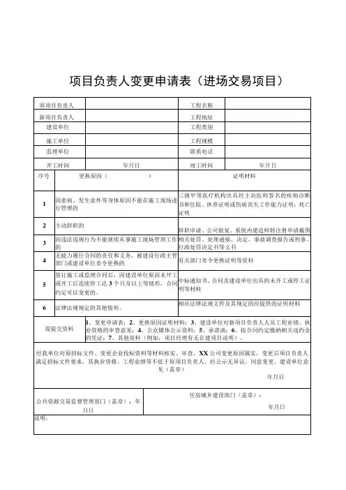 项目负责人变更申请表