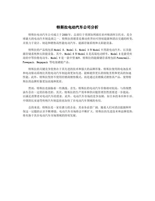特斯拉电动汽车公司分析