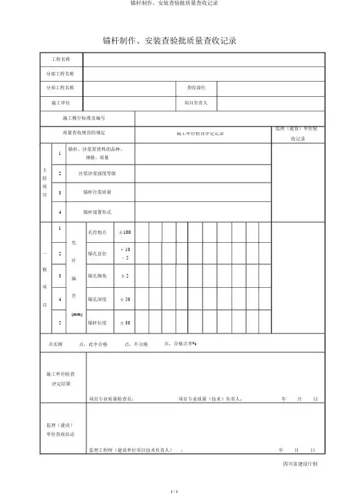 锚杆制作、安装检验批质量验收记录