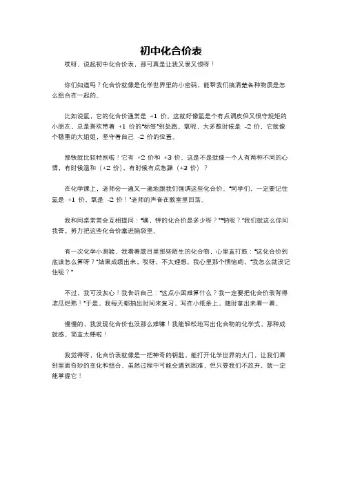初中化合价表