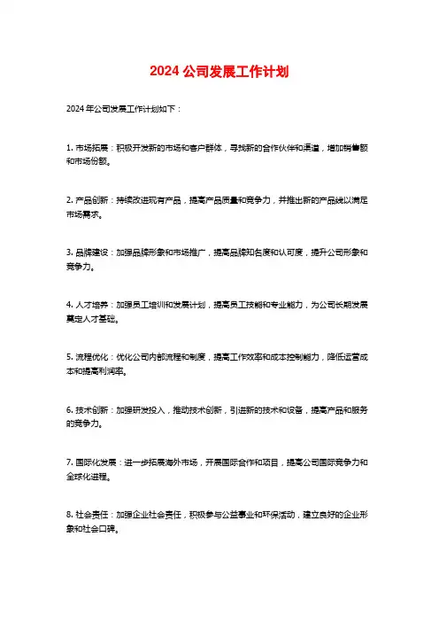 2024公司发展工作计划