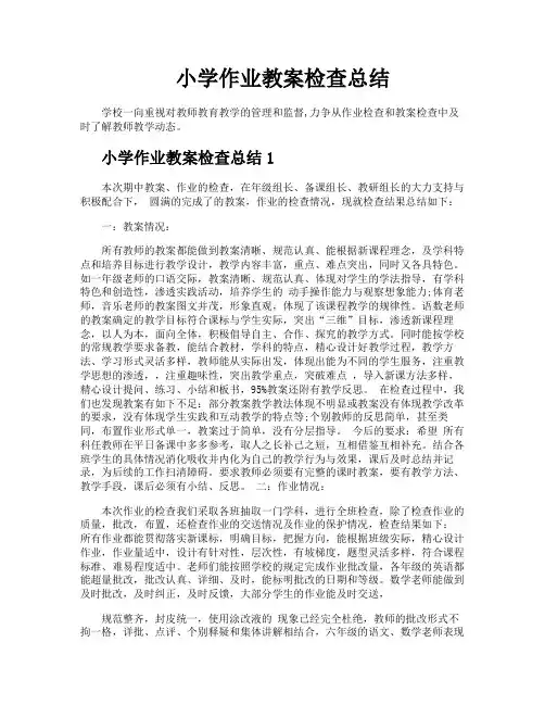 小学作业教案检查总结